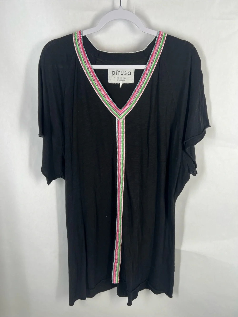 Pitusa Pima Mini Abaya Black Inca Trim Dress Swim Cover Up Standard